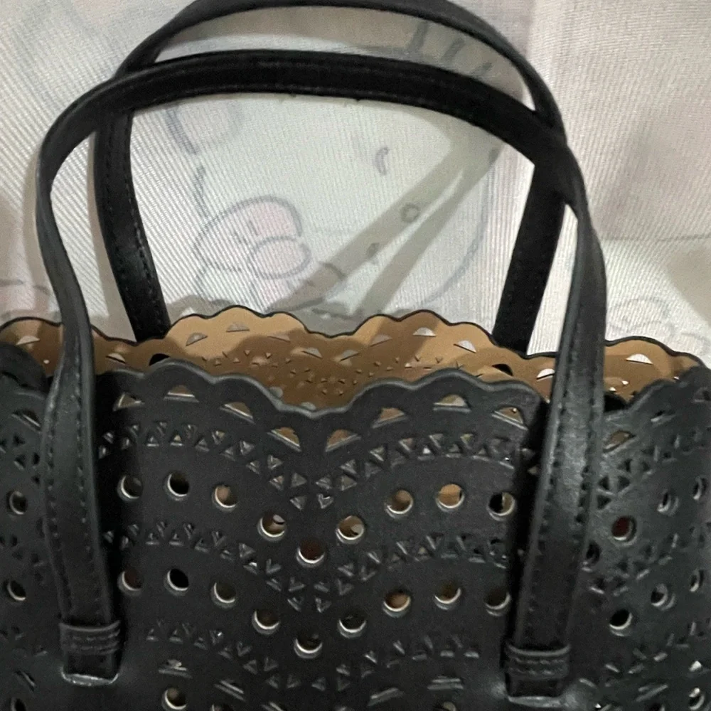Alaia Black Laser-Cut Tote with Detachable Strap and Pouch